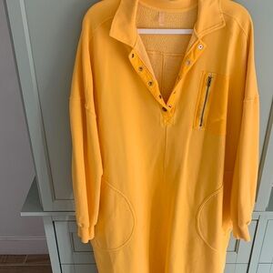 Free People Movement Oversized Yellow Pullover Sweater Dress with Snap Placket
